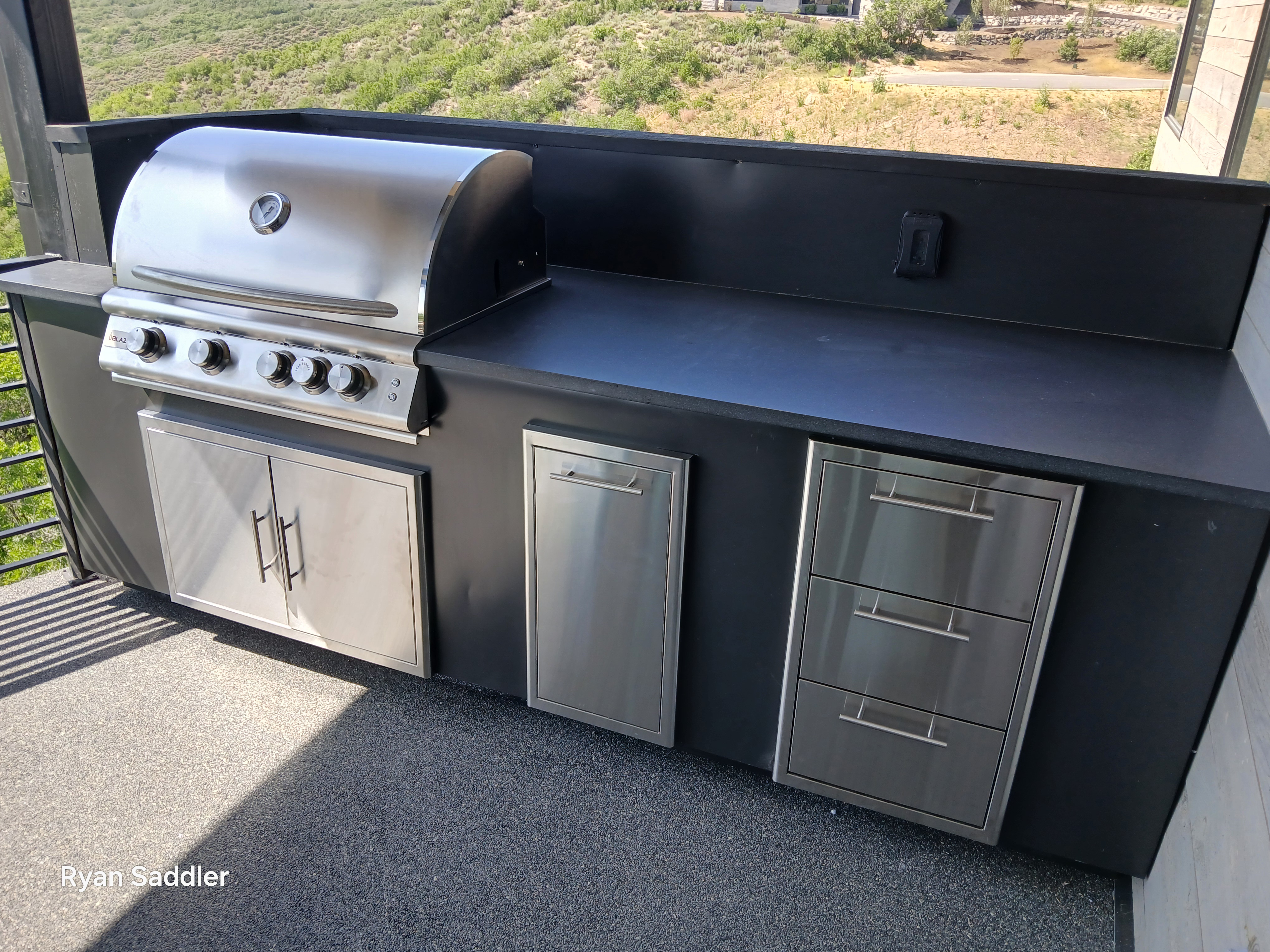 Hardie-board cladding on outdoor kitchen